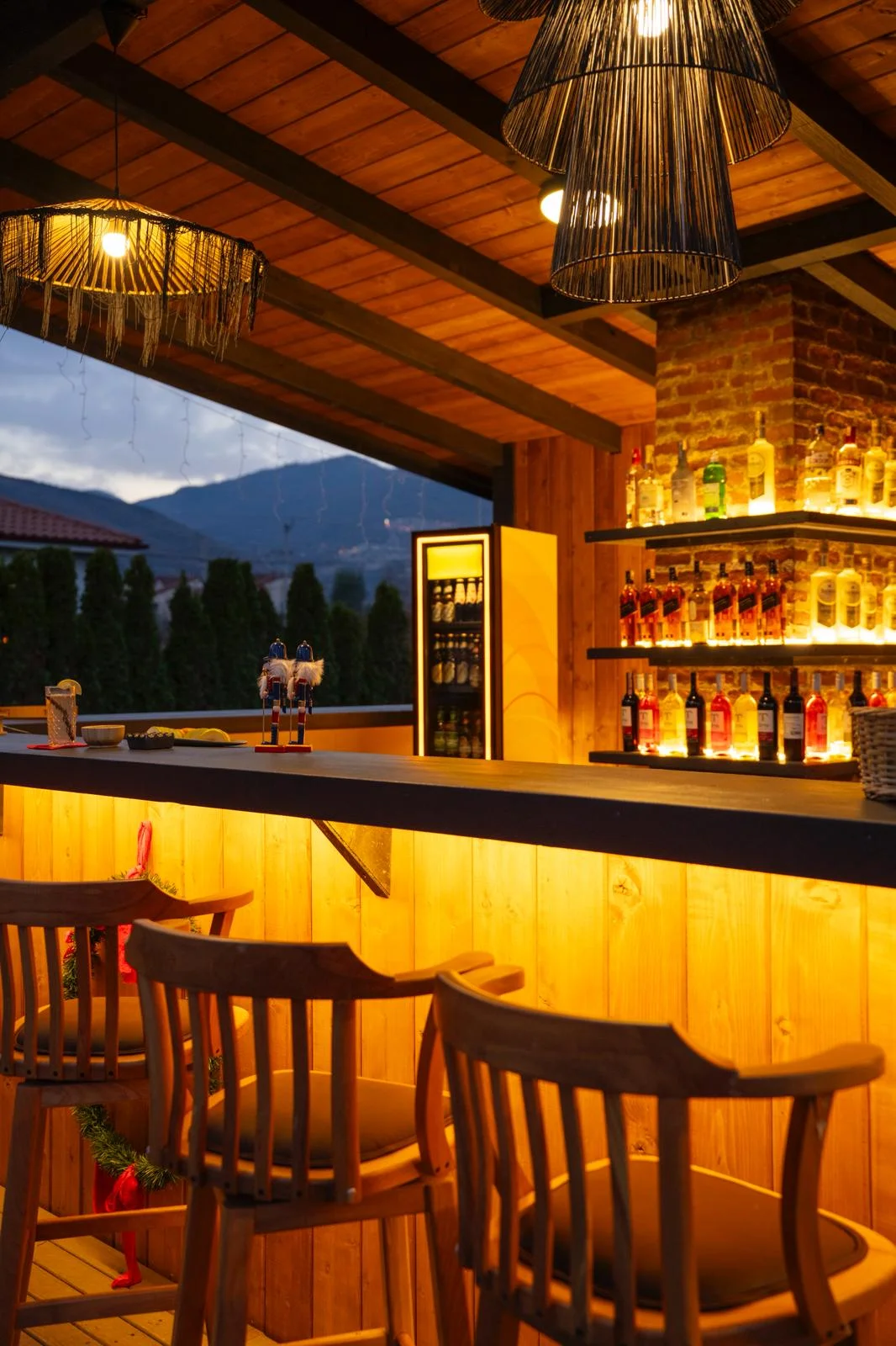 Bar interior with natural wood accents